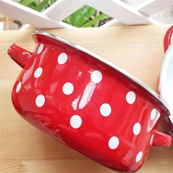 BOJHGO Casserole Dish 7 Inches Thicken Double Ears Stew Pot 1.5L Porcelain Enameled Soup Bowl With Lid Instant Noodle Bowl Induction Cooker Pot(PInk) - Image 5