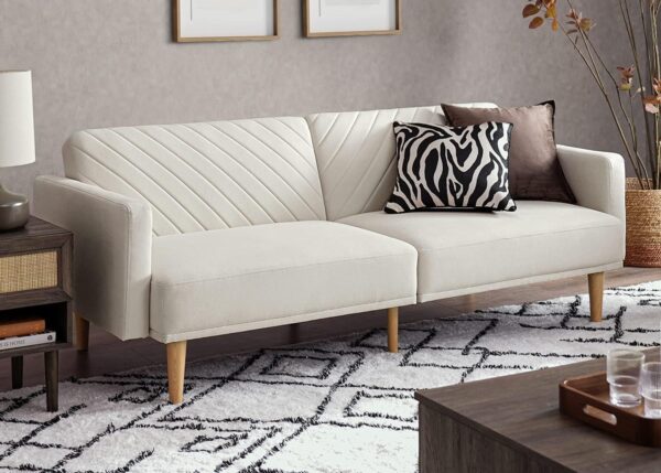 mopio 76.8" Futon Sofa Bed, Small Couch, Sleeper, Loveseat, Mid Century Modern Futon Couch, Sofa Cama, Couches for Living Room (Snow Velvet) - Image 2