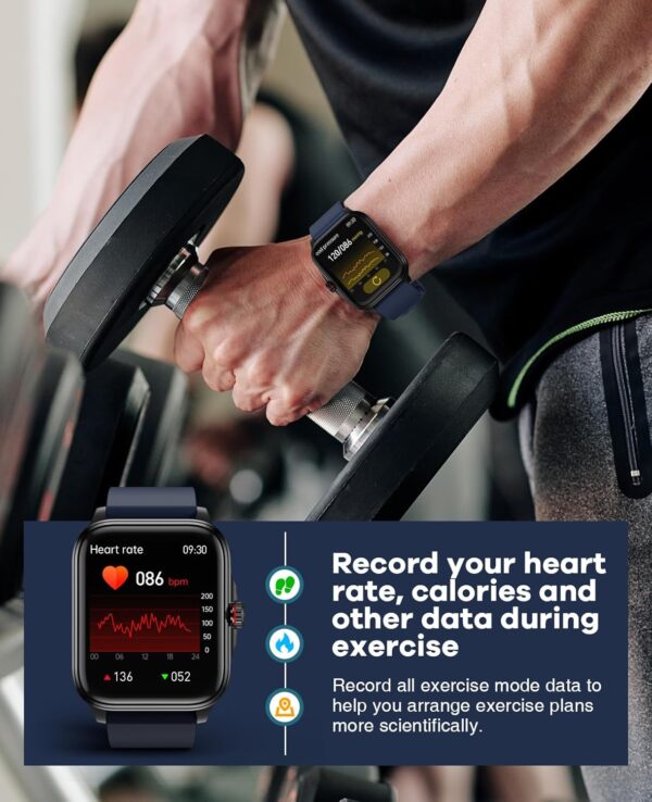 EGQINR Smart Watch, Fitness Watch with HRV/Mett/Heart Rate/Temperature/Blood Oxygen/Sleep Monitor, IP67 Waterproof Smartwatches Compatible with Android IOS Blue - Image 5