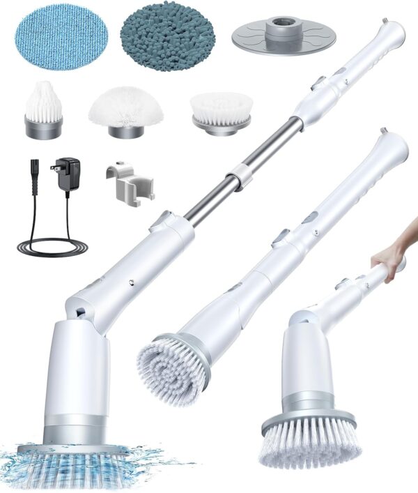 LABIGO Electric Spin Scrubber LA3 Pro, Cordless Bathroom with 5 Replacement Head, 3 Adjustable Angle, Household Power Cleaning Brush Extension Arm, White, (KS-2639) - Image 2