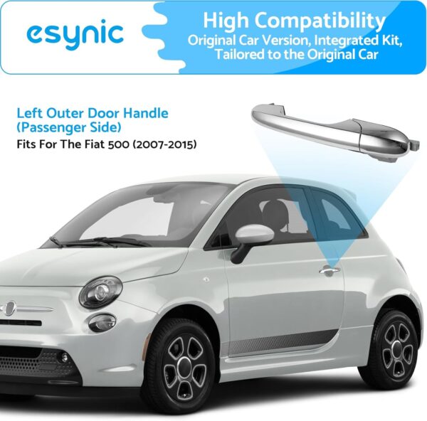 eSynic Left Door Handle Fits Fiat & Abarth 500 (2007-2015) Chrome Passenger Door Handle Car Exterior Vehicle Handle Replacement Accessories Fit for Left Outer Offside Door,OEM: 735592026 - Image 5