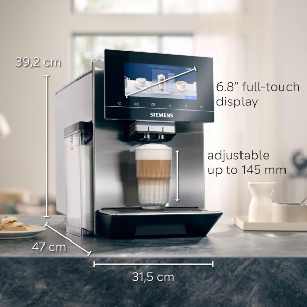 SIEMENS EQ900 Fully Automatic Bean to Cup Coffee Machine, 6.8" Touch Screen Display, Cup Warmer, baristaMode, eGrinder, beanIdent System, 30+ Coffee Beverages with Home Connect, TQ905GB3 - Image 3