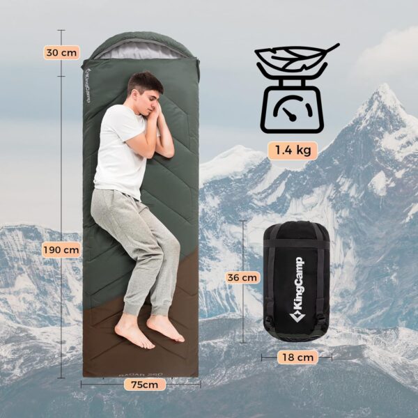 KingCamp Sleeping Bag 3 Season- Lightweight Waterproof Camping Sleeping Bag Indoor & Outdoor Use for Adults Kids for Hiking Backpacking and Camping with Compression Sack - Image 3