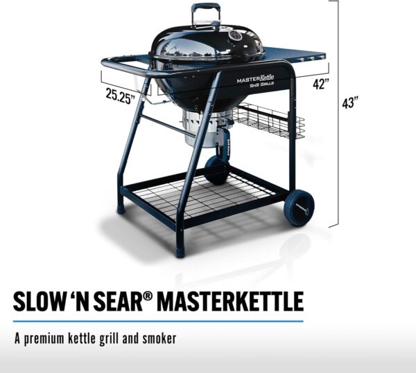 SnS Grills MasterKettle Charcoal Grill and Smoker with Patented Slow 'N Sear Deluxe Insert, EasySpin Grate for Two-Zone Cooking and Integrated Table, Low 'N Slow Smoking and BBQing - Black - Image 9