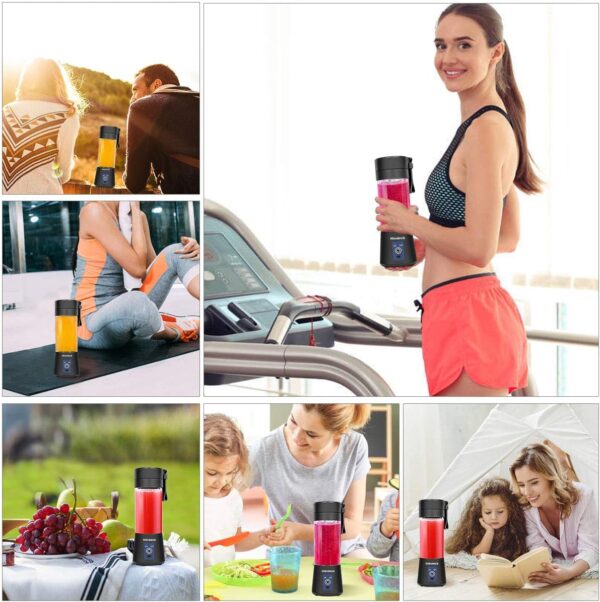 Personal Blender, Portable Blender for Smoothies and Shakes Handheld Electric Fruit Mixer Machine Six Blades 380mL USB Rechargeable Ice Mini Juicer Cup Home/Office/School/Outdoors (Black) - Image 7