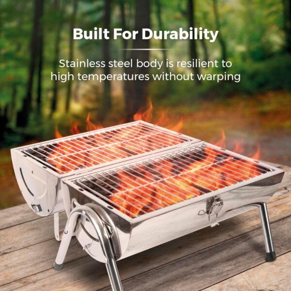 Tower T978574 Portable Barrel Grill with Wooden Carry Handle, Compact Design, Safety Locking Mechanism, Stainless Steel - Image 8