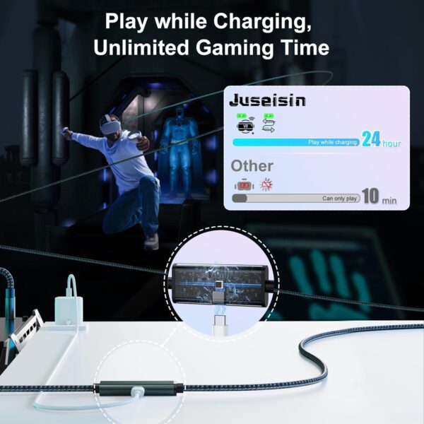 Juseisin Link Cable for Meta Quest 3, 3S, Oculus 2, 1, Pico 4 VR Headsets PC, Separate Charging Port, Play While Charger, No Latency, USB 3.0 to USB-C (5m) - Image 3