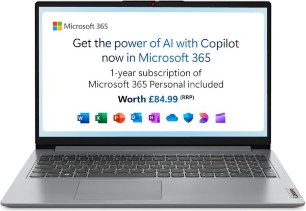 Lenovo IdeaPad 1 | 15 inch Full HD Laptop | Intel Celeron N4500 | 4GB RAM | 128GB eMMC | Windows 11 Home in S mode | Microsoft 365 Personal | Cloud Grey - Image 2