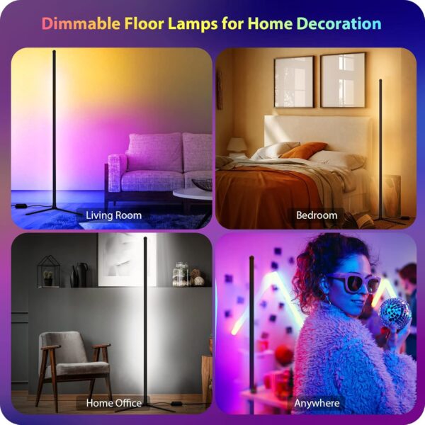RAMSWIN LED Corner Floor Lamp RGB Corner Light 61.5'' Modern Standing Lamp with APP/Remote/Music Sync/16 Million Colour Changing/Dimmable Smart Floor Light for Bedroom Living Room - Image 8