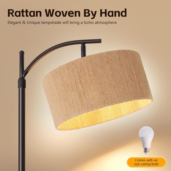 INMOZATA Floor Lamp, Dimmable Floor Lamps with Remote Control, Cylinder Rattan Woven Lampshade Rustic Boho Tall Standing Lamp for Living Room, Bedroom, Office, Included E27 Bulb - Image 3
