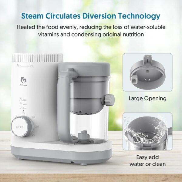 Baby Food Maker Bellababy Baby Food Processor, Puree Blender Steamer with Reversible Steam Basket, One Button Easy Operation & Large Opening for Easy Cleaning (Grey-01) - Image 5