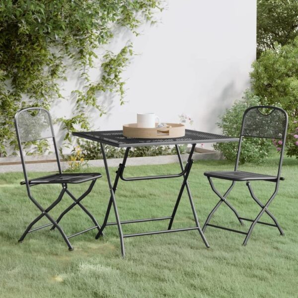 AJJHUUKI Home-Outdoor Home-Outdoor Furniture Sets,3 Piece Garden Dining Set Expanded Metal Mesh Anthracite - Image 2
