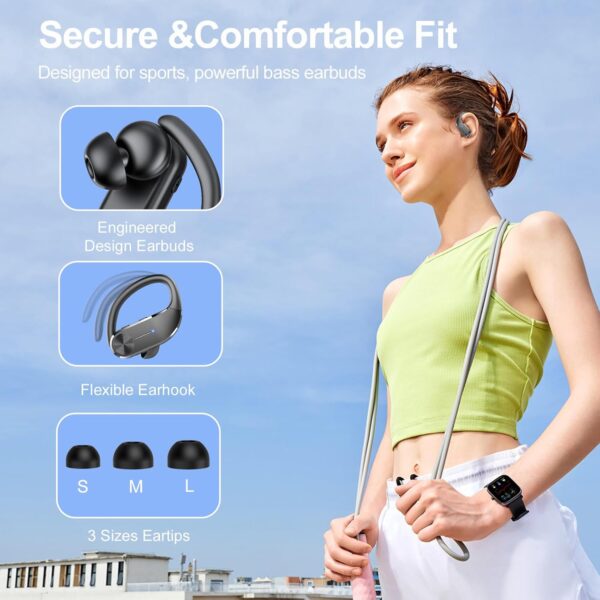 Wireless Earbuds, Wireless Headphones with ENC Mic, 68H Bluetooth 5.3 Headphones Dual LED Display, 2025 New Noise Cancelling Earbud, Sport Earphones with EarHooks, IP8 Waterproof Ear Buds, USB-C - Image 6