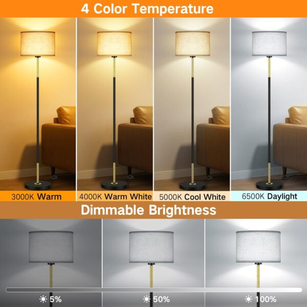 OUTON Modern Floor Lamp with Remote & APP Control, Dimmable & 3000K-6500K Adjustable Color Temperature, Memory function, Standing Lamp with Linen Shade for Living room, Bedroom, Office(Black and Gold) - Image 3