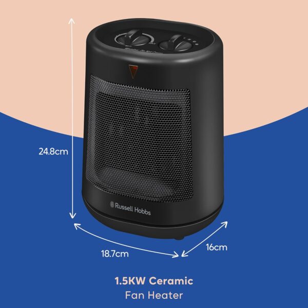 Russell Hobbs 2000W/2KW Electric Heater in Black PTC Ceramic Space Heater, Portable Oscillating 2 Heat Settings Overheat Protection, Adjustable Thermostat 20m2 Room Size RHFH1008B, 2 Year Guarantee - Image 3
