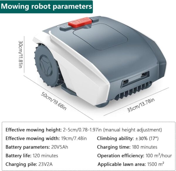 18-RM Robot Mower with Quiet -Smart Cordless Lawnmower with Accurate Navigation and Obstacle Avoidance, 1500 sq m Range, 3-Hour Li-ion Battery Runtime & Boundary Wire for Effortless Mowing - Image 8