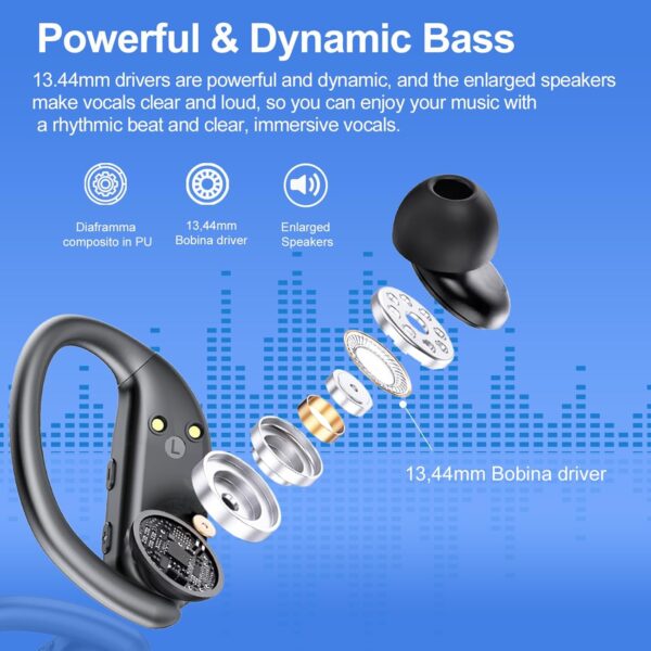 Wireless Earbuds, Wireless Headphones with ENC Mic, 68H Bluetooth 5.3 Headphones Dual LED Display, 2025 New Noise Cancelling Earbud, Sport Earphones with EarHooks, IP8 Waterproof Ear Buds, USB-C - Image 4