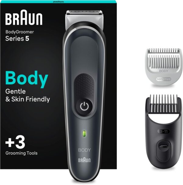 Braun Body Groomer 5, Manscape Tool for Men with SkinShield Technology, Sensitive Comb, Wet & Dry, 100% Waterproof, UK 2 Pin Plug, BG5350, Grey/White - Image 2