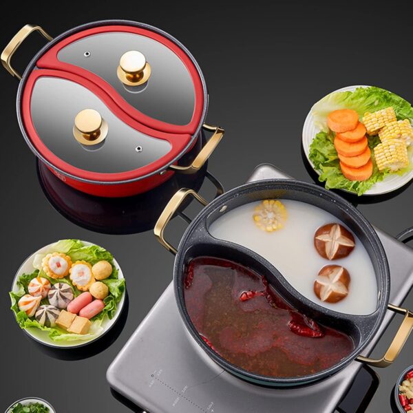 JHLP Yinyang Hot Pot Yuanyang Pot - Non-Stick Skillet Wok With Divider And 2 Lid - Ultimate Dual Sided Nonstick Frying Pan For Induction Cooktop And Gas Stove - Image 8