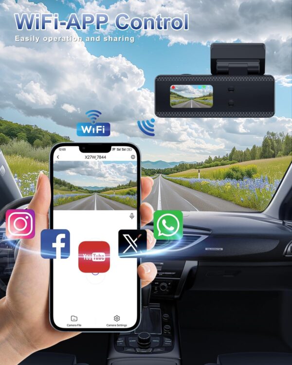 DYNACAM Dash Cam Front and Rear 4K+1080P, Dash Cam Inserted 64GB SD Card, Built-in WiFi Dash Camera for Cars, Super Night Vision Dashcam, 24H Parking Mode, G-Sensor, Loop Recording Car Camera - Image 5