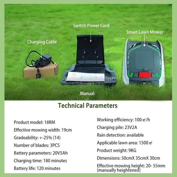 YLANMEI Robotic Lawnmower with App with Docking Station(Cordless Lawn Mower Robot Up to 1500 sq m & Up to 25% Gradient 20-55 mm Cut Height Up to 120 Minutes Runtime),A - Image 8