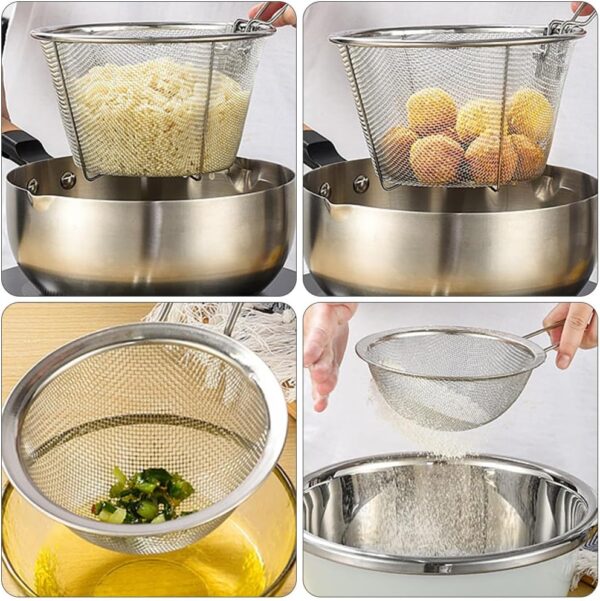 Angoily Stainless Steel Deep Fry Basket with Handle, Round Wire Fry Basket Deep Fryer Strainer for Frying (26X15X9. 5cm), Silver - Image 10