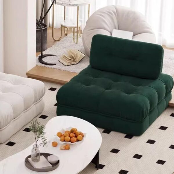 WEIDPHL Modular Tofu Block Armless Sofa, Modern Sectional Sofa Couch with Movable Back Pillow, Lazy Single Floor Sofa Couch, Lying Tatami for Living Room,Bedroom,Balcony,Frosted Velvet Green - Image 3