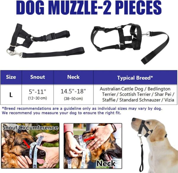 JSTHHTT 2PCS Head Collar, dog mouth harness, Head Collar for Medium Dogs, Adjustable Lightweight, Easy to Use, Adjustable and Easily Control, Professional Anti-Pull Training Aid (L,Black) - Image 3