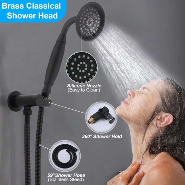 Matte Black Thermostatic Shower Mixer Set, Brass Concealed Rain Shower System with 9 Inches Round Shower Head, Handheld and Tub Spout, 3 Outlets - Image 4