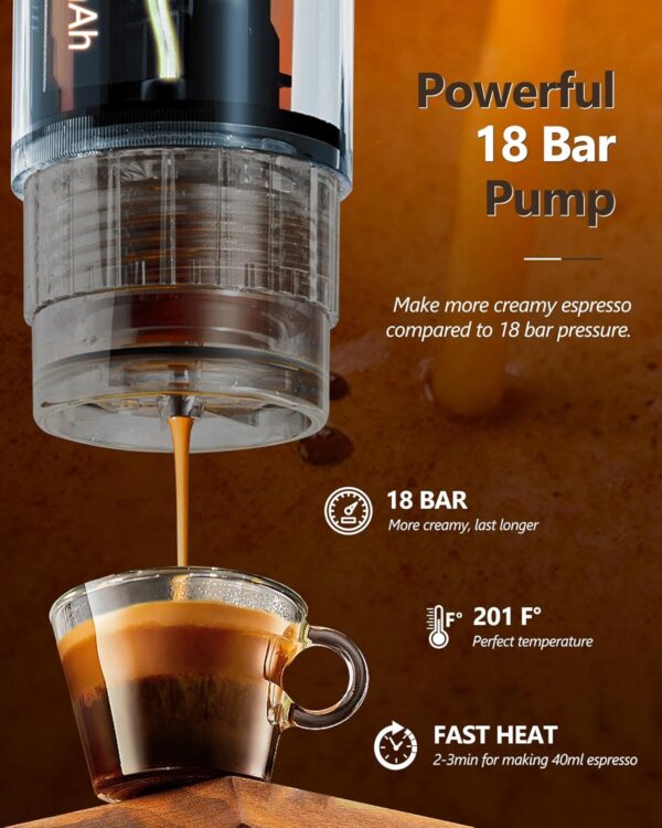 CONQUECO Portable Espresso Machine Travel: 12v Car Coffee Maker with Battery for Camping - Small Electric - 2.5 Mins Heating - Set With Ground Coffee & NS Capsule & Handbag for RV, Hiking, Office - Image 5