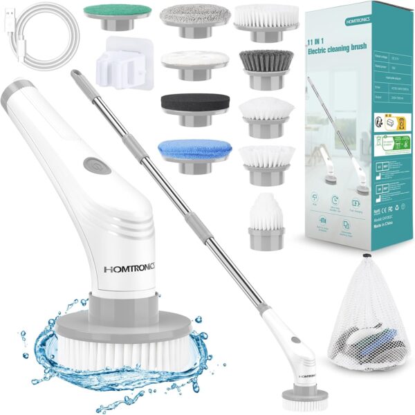 Homtronics Electric Spin Scrubber, [IPX8 Waterproof] 15 IN 1 Cordless Electric Cleaning Brush with 10 Replaceable Brush Heads, 120cm Adjustable Handle Power Scrubber for Bathroom, Floor, Kitchen, Car - Image 2