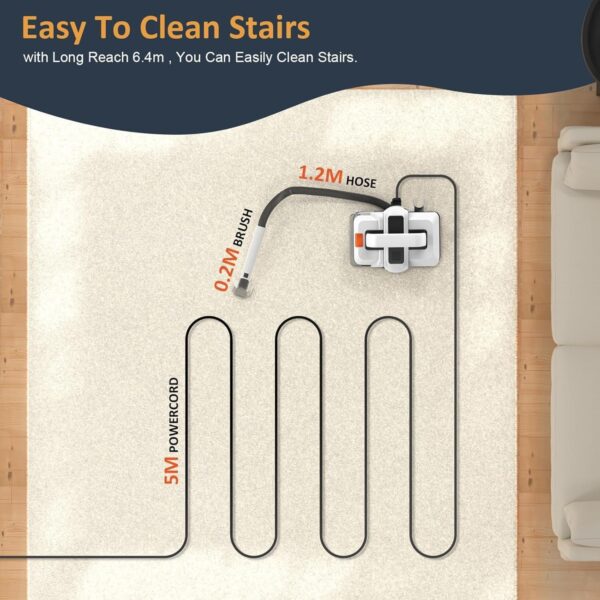 Portable Carpet Cleaner Machine, 750W Handheld Spot & Stain Carpet Cleaner Machine, 15Kpa Fabric Steam Cleaner Pet Stain Remover with 2 Brush Head, Clean Water Tank,for Home - Image 6