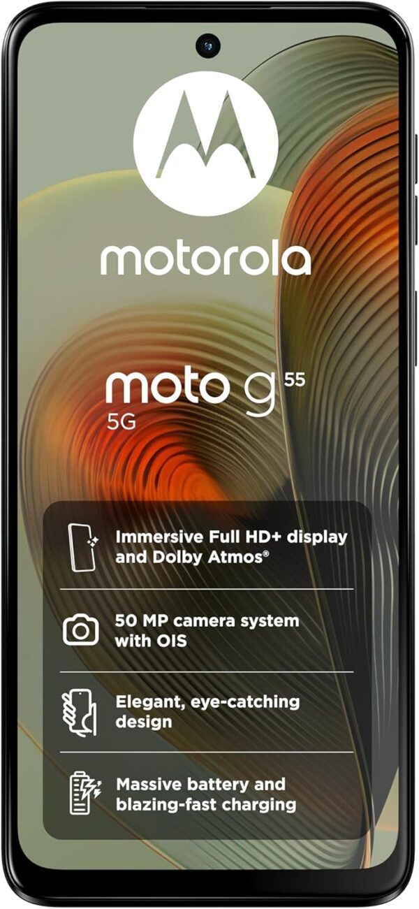 Motorola Moto G55 5G(6.49''Full HD+ 120Hz,Water-repellent IP52,50MP camera with OIS, 68W TurboPower charging,5000mAh battery,Dolby Atmos audio,Android 14,MediaTek Dimensity 7025,dual SIM),Smoky Green - Image 2