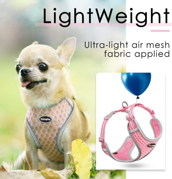 ThinkPet Reflective Breathable Soft Air Mesh No Pull Puppy Choke Free Over Head Vest Ventilation Harness Leash Set for Puppy Small Medium Dogs Pink M - Image 3
