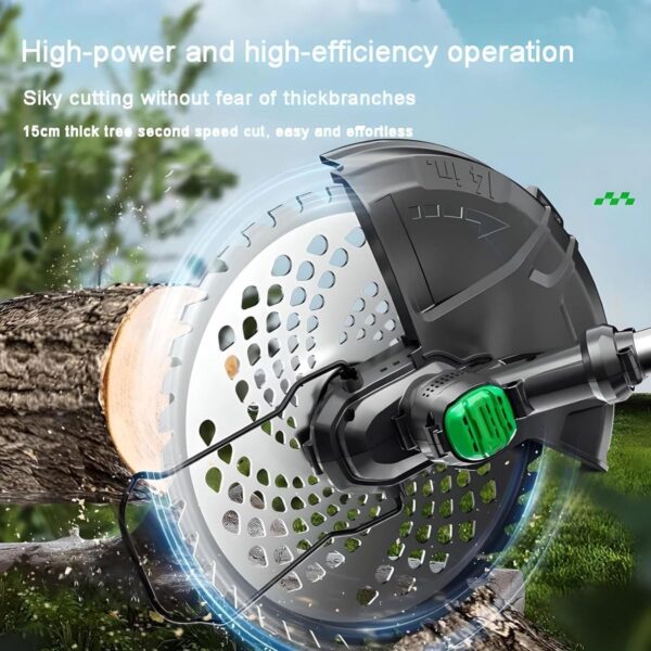 QYOEGSQ Garden Cordless Strimmer with 3 Types of Blades,Electric Brushless Grass Strimmer with Gloves, Goggles,2 x 3000mAh Batteries, 1-30cm Retractable Lawn Mower, for Garden Lawn - Image 4