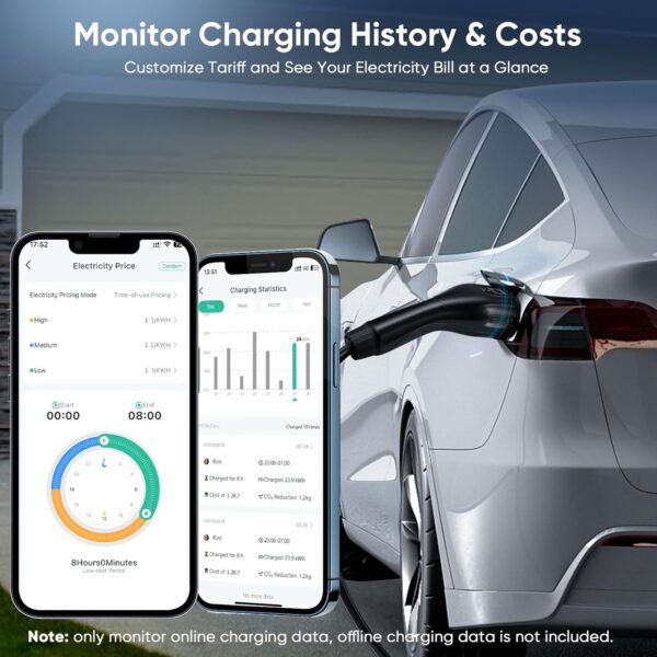 EV Charger APP Control 10M, 6-13A Adjustable Current, 0-24 Hours Delayed Timer, Max. 3.3kW, EV Charger Cable Type 2 to 3 Pin Plug, Wifi & Bluetooth Connection, IP65 Waterproof - Image 5
