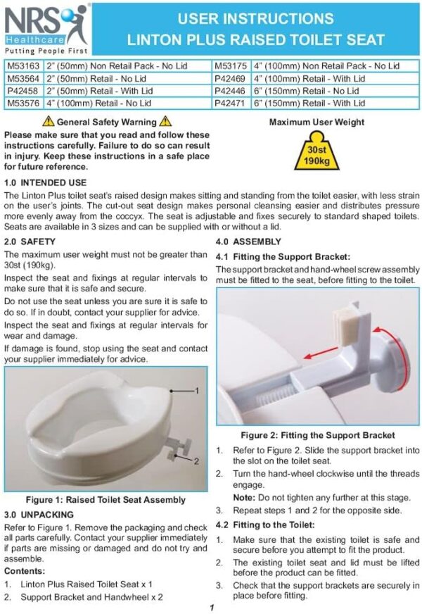NRS Healthcare Linton Raised Toilet Seat with Lid, 50 mm / 2 inch, White - Image 11