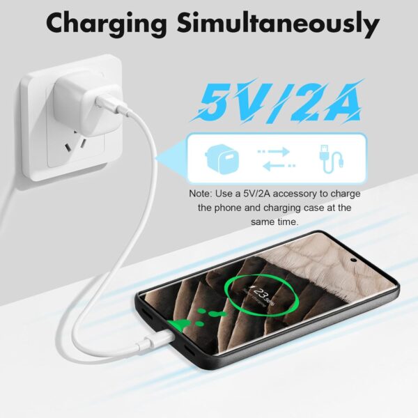 Giabuao Battery Case for Google Pixel 7 Pro, 10000mAh Slim Rechargeable Charging Case Extended Charger, Backup Battery Charger Portable Power Bank for Pixel 7 Pro (6.7") - Black - Image 9