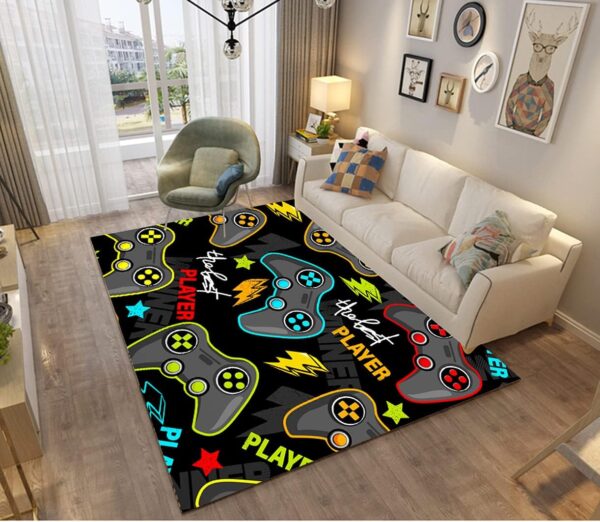 3D Gamer Bedroom Rug Modern Joystick Living Room Rug Non-slip Graffiti Letter Game Console Decoration Soft Flannel Area Rugs For Teenage Child Boy (80x160 cm) - Image 2