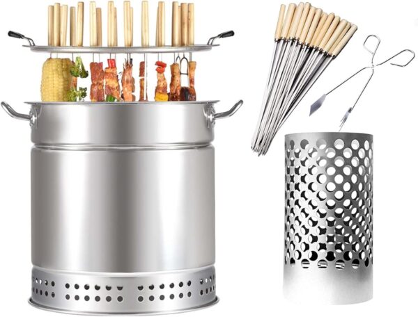Barbecue Charcoal Barrel,Stainless Steel Split Oven,Smokeless Charcoal Smoker Barrel Grill,360 Degrees All Round Roasting and Oil Charcoal Separation (L) - Image 2