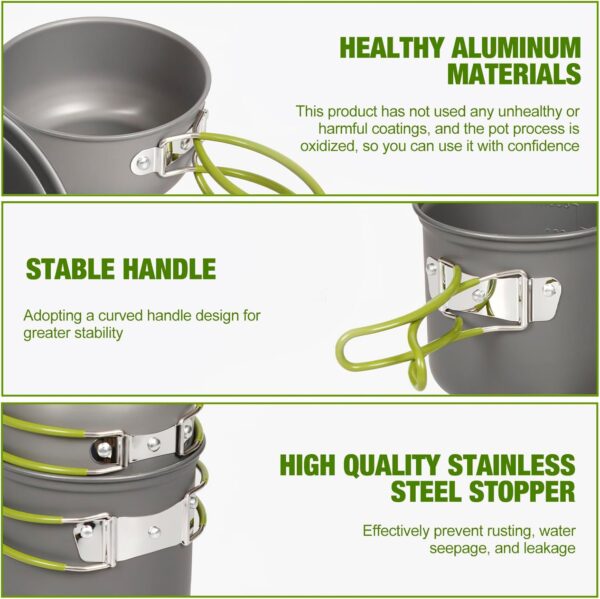 Palmcee Camping Cookware Set, Aluminium Camping Pots and Pans with Foldable Cutlery, Multifunctional Cooking Equipment for 2 Persons Hiking Picnic Campfire - Image 7
