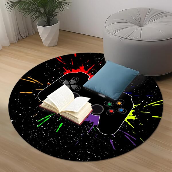 goodbath Gaming Round Rug, Video Game Controller Anti-Slip Super Soft Circle Area Rug for Bedroom Living Room Play Room Chair for Boys Girls,120cm - Image 3