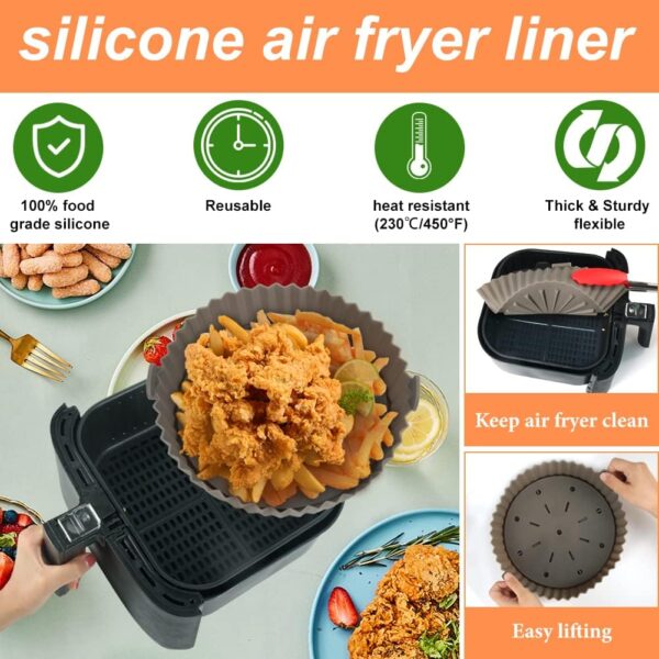 BYKITCHEN Air Fryer Silicone Liner for Ninja Foodi MAX 15 in 1 Multi-Cooker OL750UK/ 9 in 1 OP500UK, 9 Inch Large Round Air Fryer Liners, Compatible with COSORI 5.5L/6.4L, TOWER, Instant XXL Air Fryer - Image 5