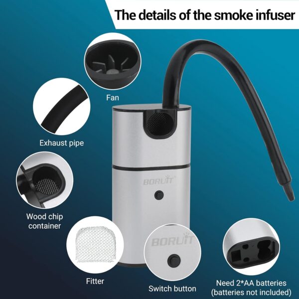 BORUiT Smoking Gun BBQ Cold Food Smoker, Portable Smoke Infuser Cheeses Salmon Sausage Meat Cocktail Smoker Handheld Portable BBQ Smoker with Wood Chips - Image 6