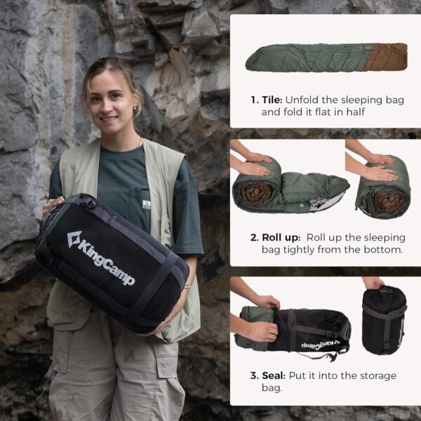 KingCamp Sleeping Bag 3 Season- Lightweight Waterproof Camping Sleeping Bag Indoor & Outdoor Use for Adults Kids for Hiking Backpacking and Camping with Compression Sack - Image 8
