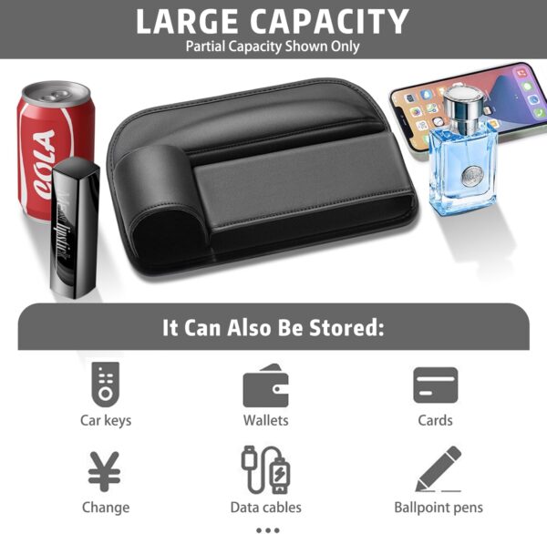 Car Seat Gap Filler Organizer, Car Leather Cup Holder Gap Bag, 2 in 1 Front Seat Gap Filler & Storage Box with Cup Holder & Data Cable Hole, Car Seat Gap Storage Box for Glasses Phones Keys and Cards - Image 4
