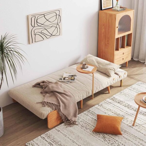Leomix Modern Convertible Sofa Bed, 3 in 1 Sleeper Chair Bed Futon, Ideal for Small Space Apartment, Living Room, Guest Room, Office, Beige Linen & Wood - Image 7