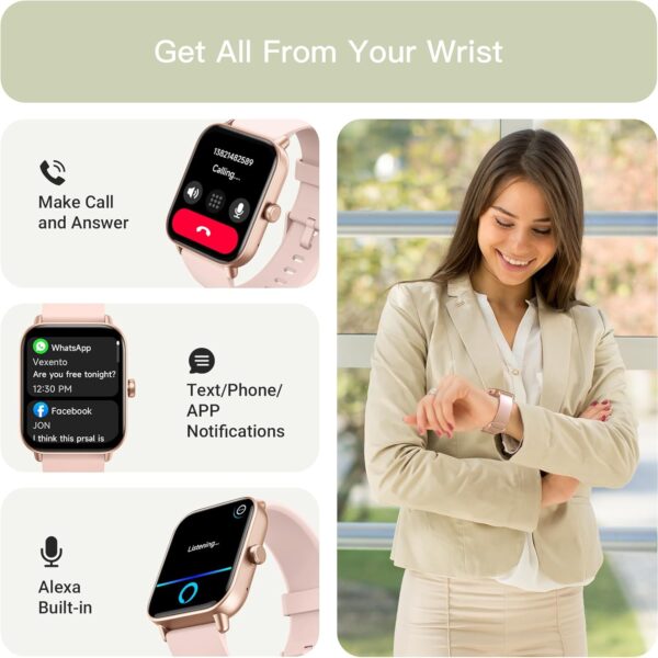 Smart Watch for Women (Alexa Built-in & Bluetooth Call), 1.8" Smartwatch with SpO2/Heart Rate/Sleep/Stress Monitor, Calorie/Step/Distance Counter, 100+ Sport Modes, IP68 Fitness Watch for Android iOS - Image 3