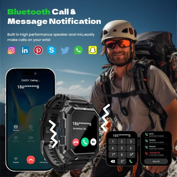 Njord Gear Military Smart Watch for Men ( Make/Answer Call ) 100 Days Battery Life IP68 Waterproof Fitness Tracker Watch with Heart Rate Blood Pressure Sleep Monitor Smartwatch for Android iOS Phones - Image 3