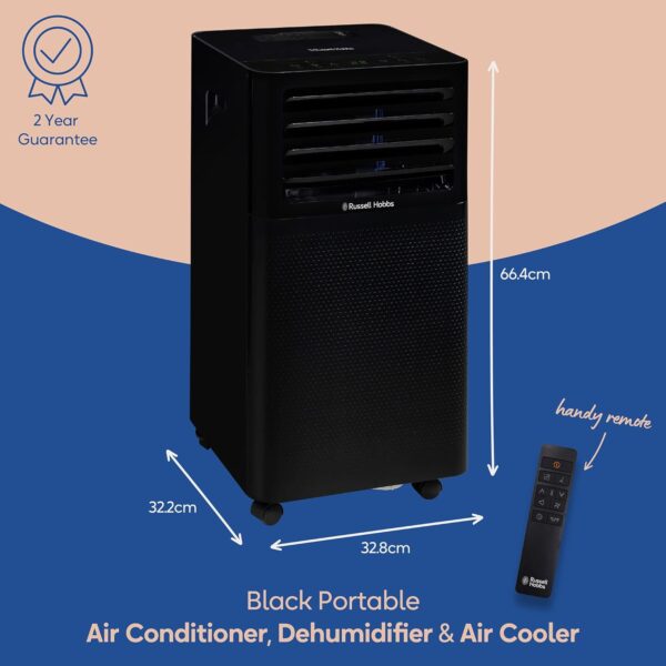 Russell Hobbs 3 in 1 Portable Air Conditioner, Air Cooler, Dehumidifier, 670 W, Cooling Fan with 2 Speeds, 1 Litre, Includes Window Seal Kit, Black, Suitable for Home & Office, RHPAC3001B - Image 3